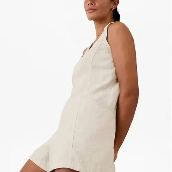 NWT Athleta Retreat Cream Linen Jumpsuit Romper Size Medium - Picture 9 of 11